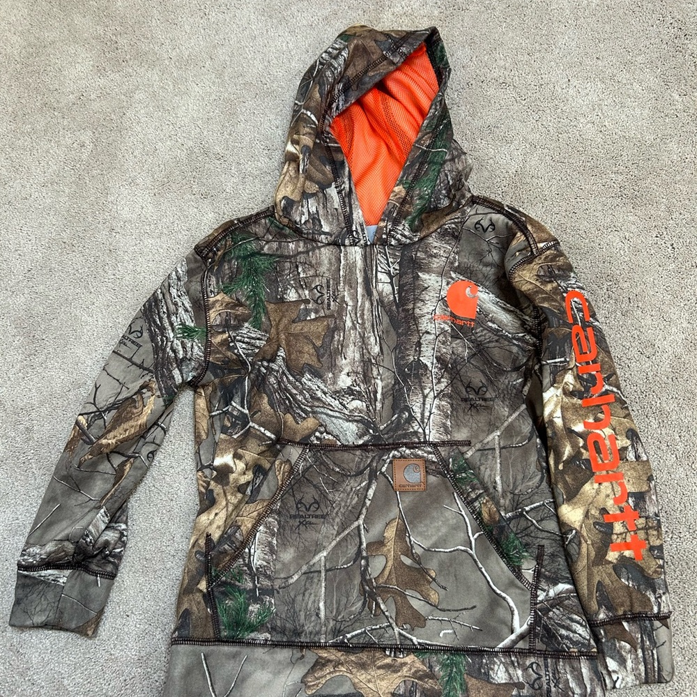 Carhartt Kids Woodland Camo Hoodie with Orange Accents